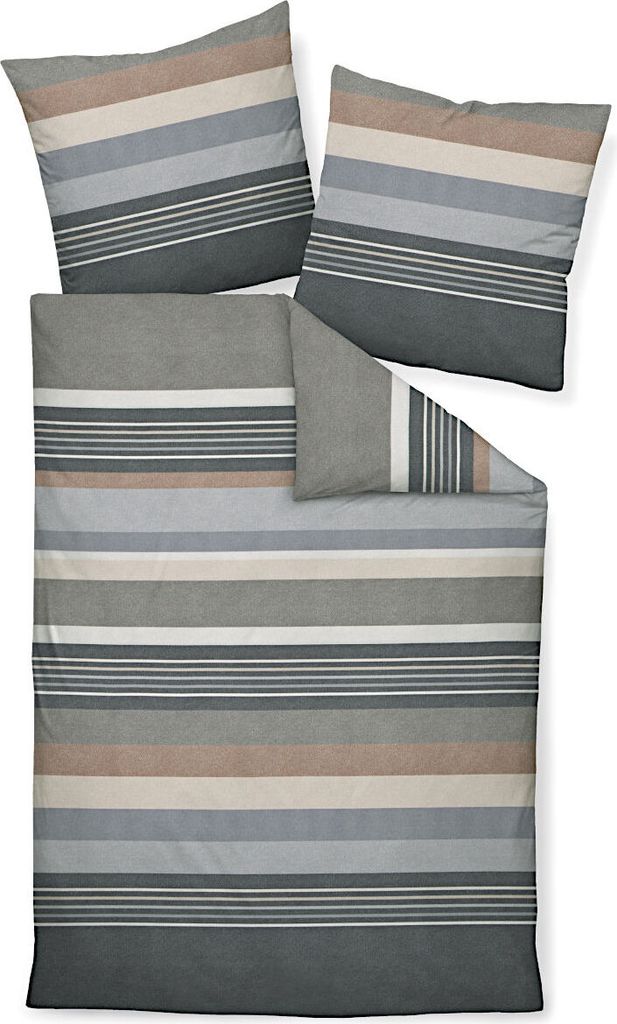 A bedding set laid out flat, showing a duvet cover and two pillowcases.