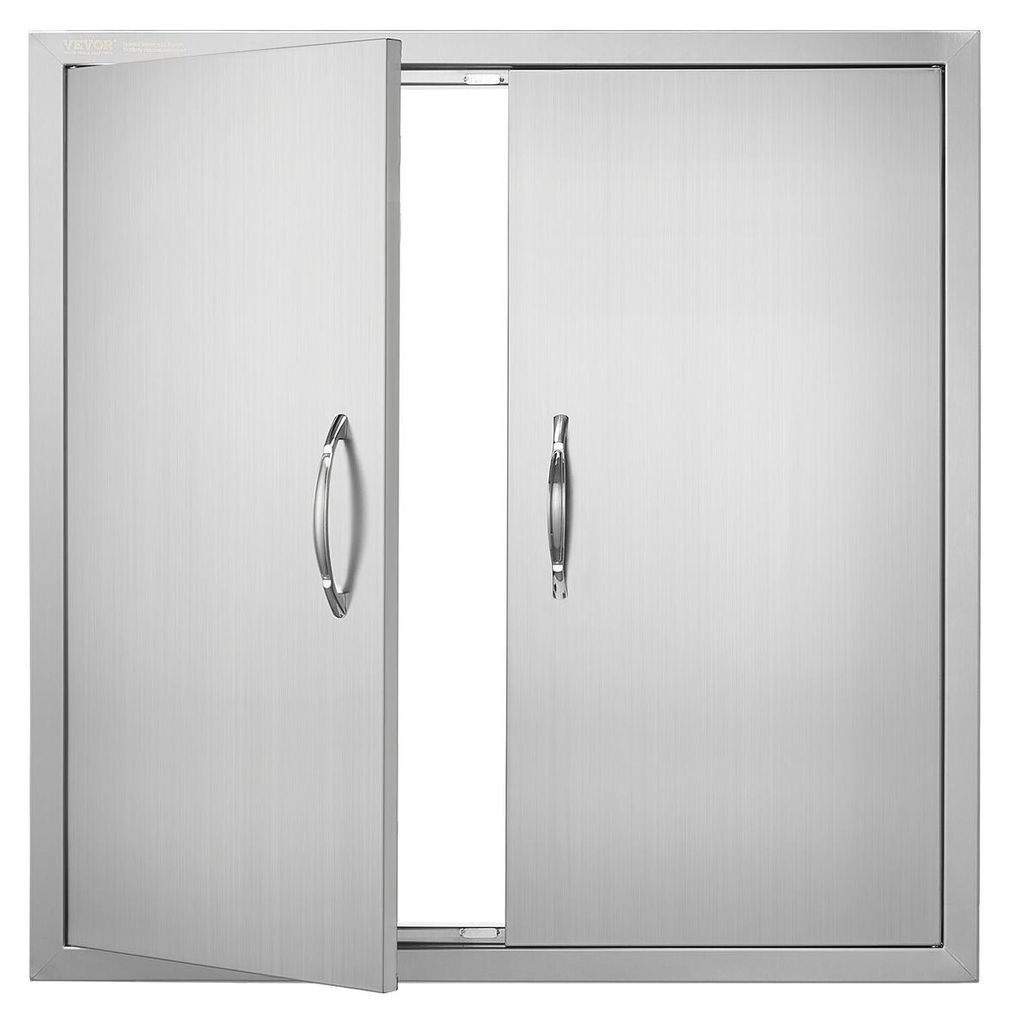 BBQ Access Door, 790x790 mm Double Outdoor Kitchen Door, Stainless Steel Flush Mount Door, Wall Vertical Door with Handles, for BBQ Island, Grillin...