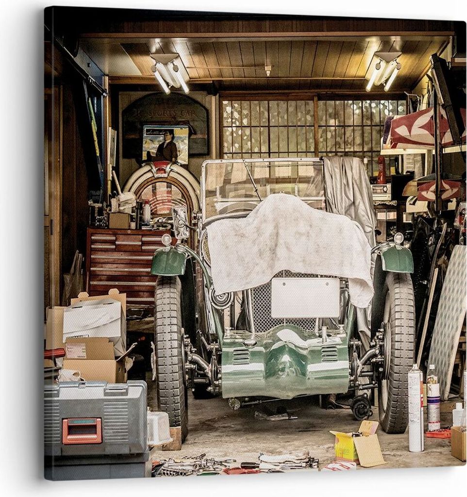 Bild auf Leinwand - Leinwandbild - Einteilig - Historisch Auto Garage - 30x30cm - Wand Bild - Wanddeko - Wandbilder - Leinwanddruck - Bilder - Wand...