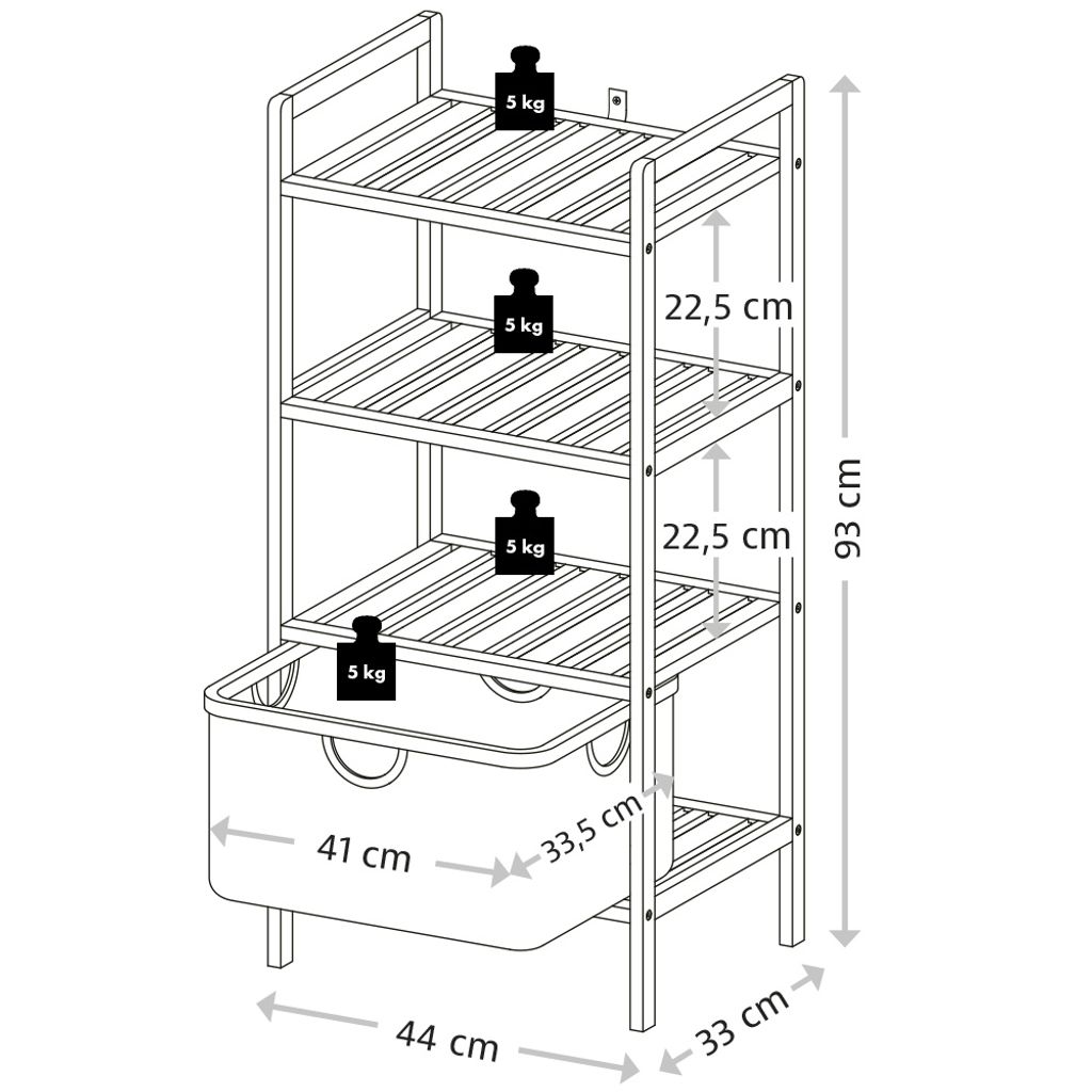 KESPER Badregal aus Bambus mit Korb  -  44 x 33 x 93 cm