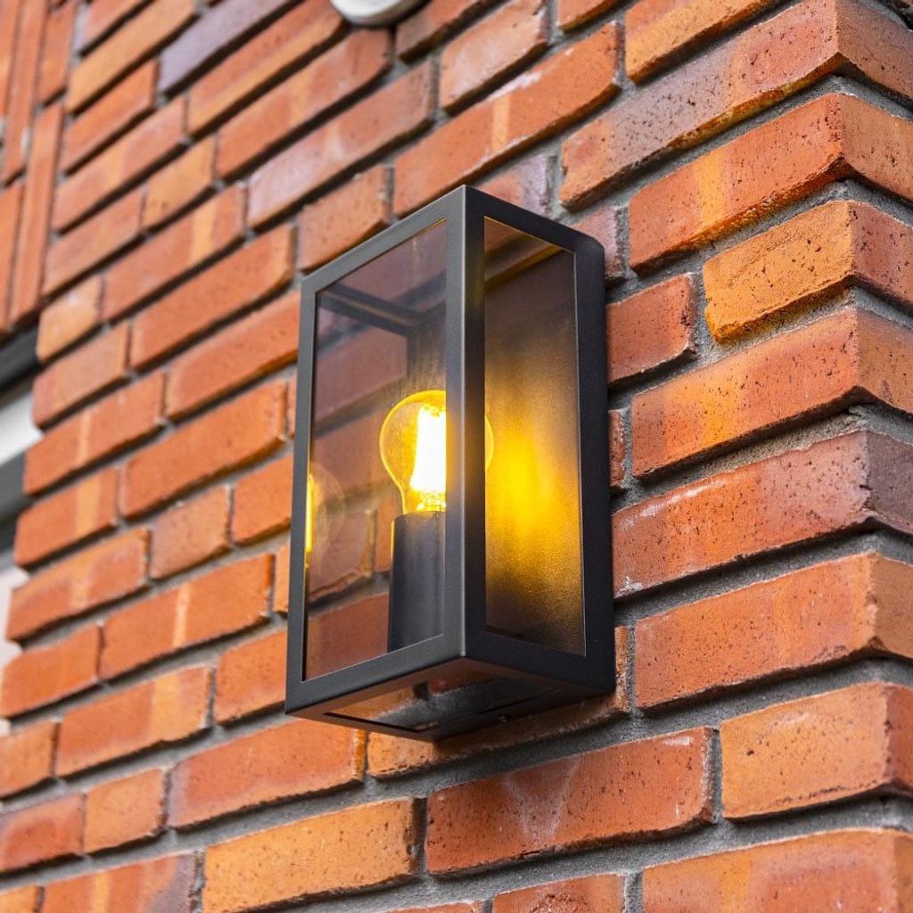 hoftronic LED-Wandleuchte 60W IP44 Dimmbar Schwarz Rauchglas E27-Fassung