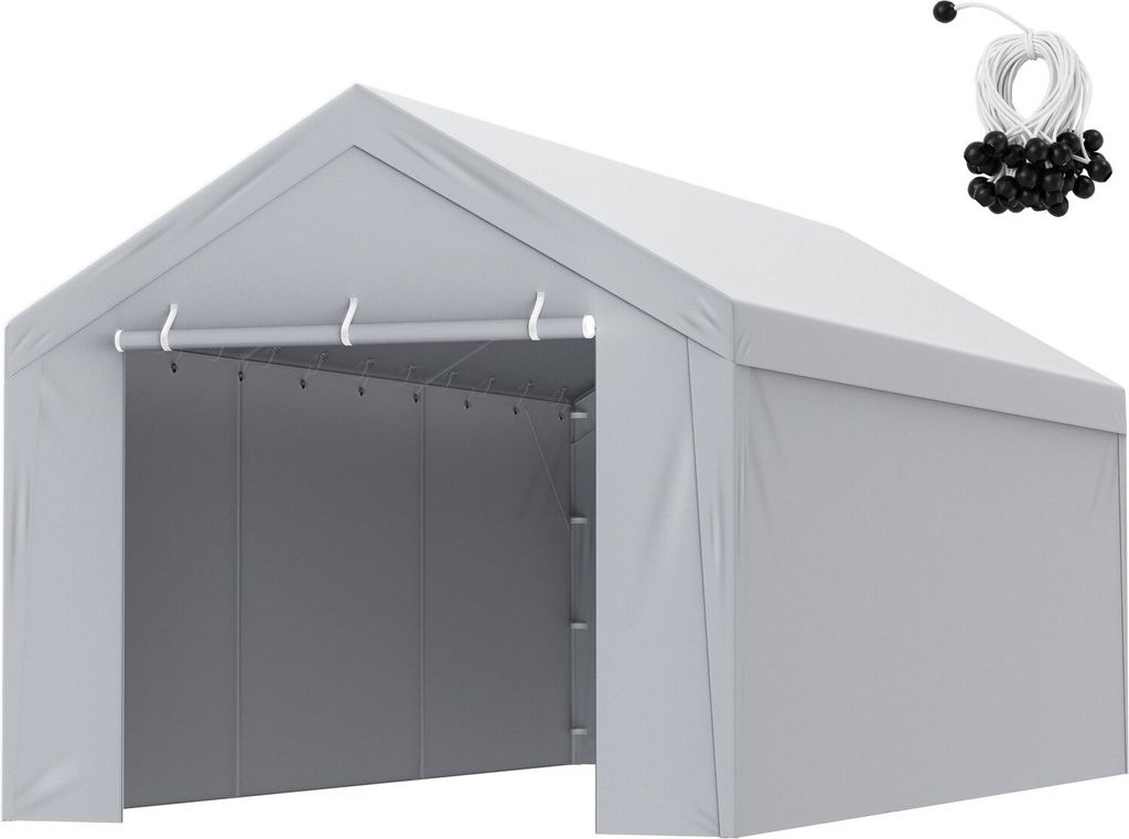 Carport Garagezelt, oben + Seitenwand 3 x 6 m, Garagenzelt-Unterstandplane, wasserdicht und UV-geschützt, einfache Installation mit Spanngurten, w...