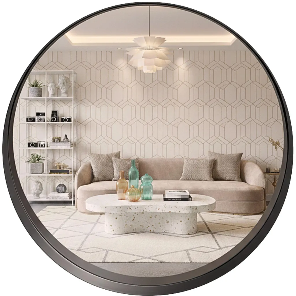 Miroir décoratif rond SVEA 50 cm, l'accessoire mural idéal pour le salon