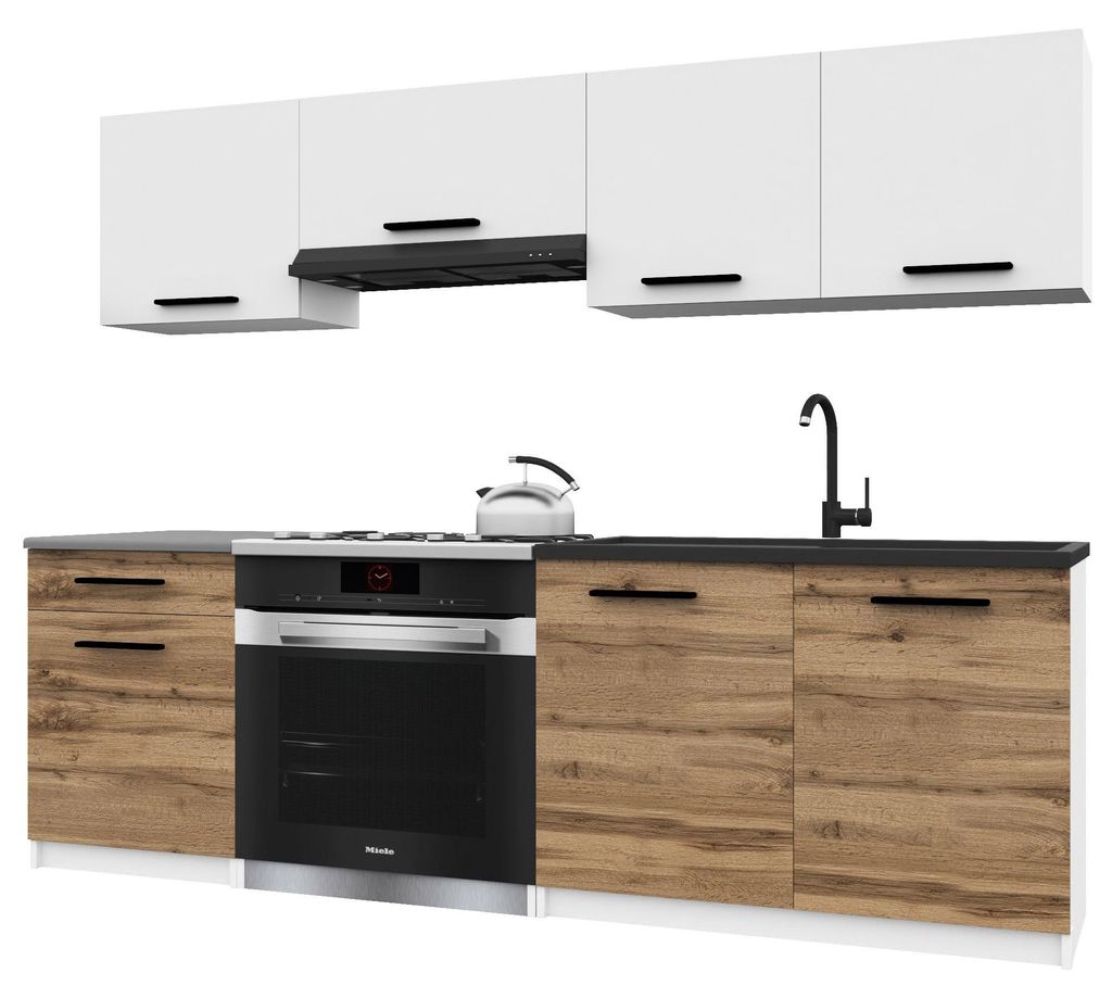 Belini Moderne Küchenzeile Küchenblock ITALIA 1 - Küchenmöbel 180cm Weiß-Goldbraun Matt - Einbauküche mit Hängeschränke, Unterschränke & A...