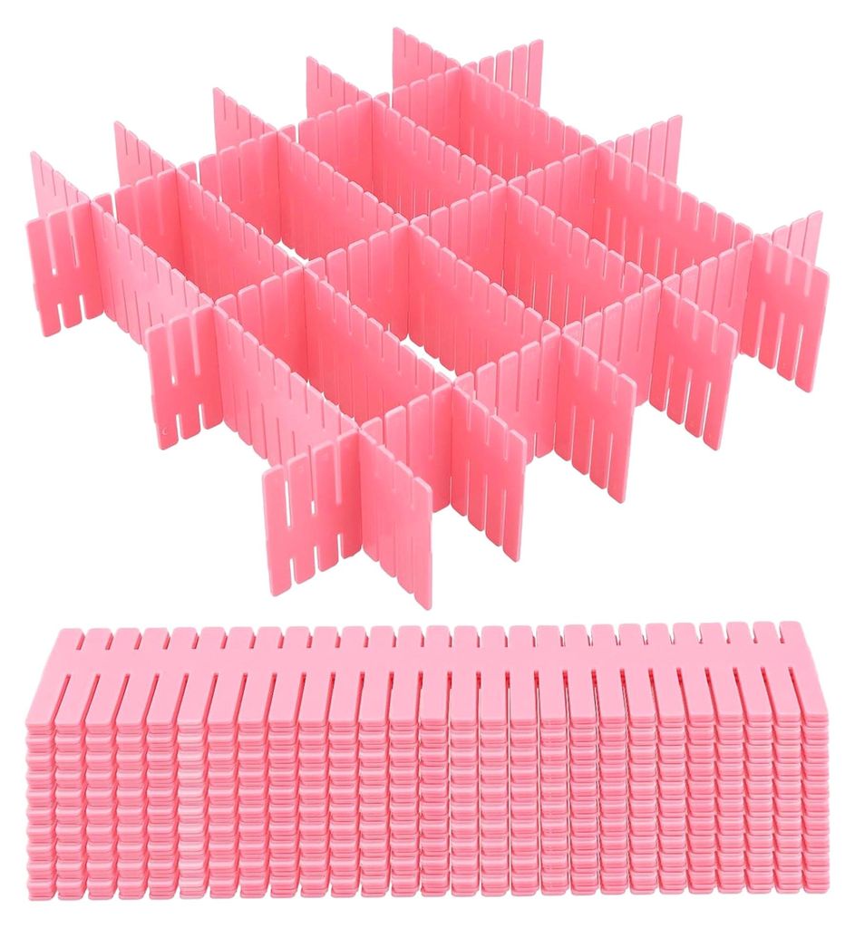 48 Stück Schubladenteiler Rosa, 32 x 7cm Schubladentrenner Verstellbar Schubladen Organizer, Schubladen Ordnungssystem Kunststoff für Socken Unte...