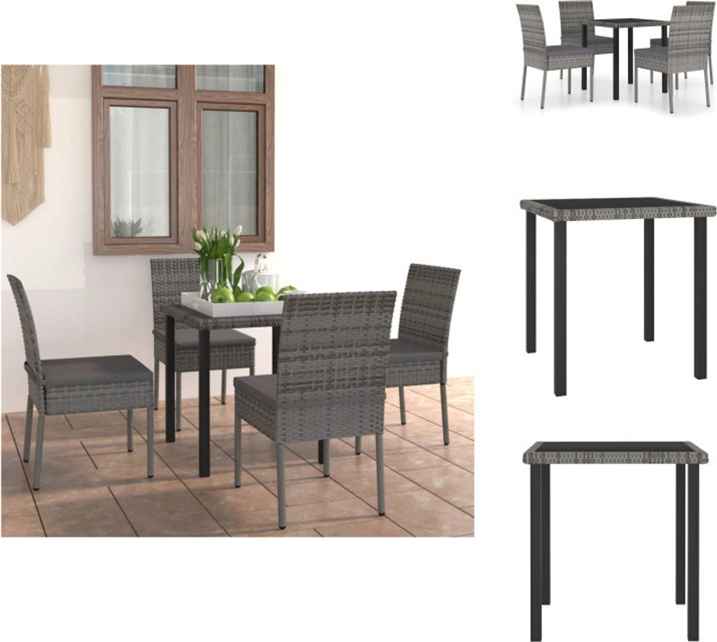 vidaXL 5-tlg. Garten-Essgruppe Poly Rattan Grau - Gartenmöbel-Sets