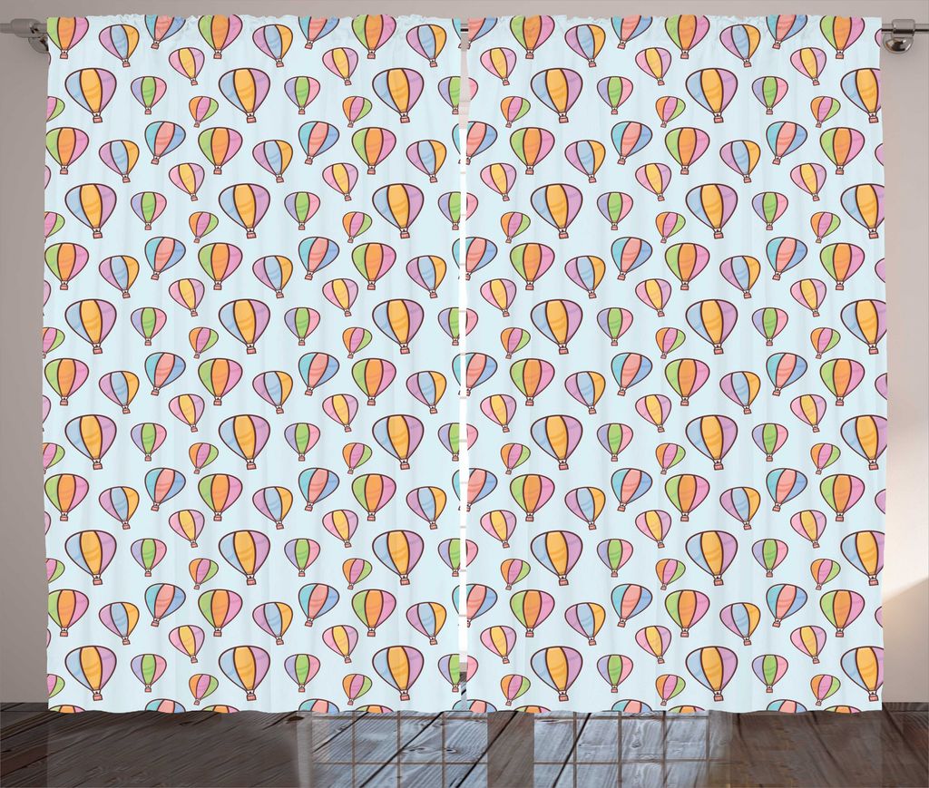 ABAKUHAUS Heißluftballon Rustikaler Gardine, Sky Fahrzeug Cartoon, Wohnzimmer Universalband Gardinen mit Schlaufen und Haken, 280 x 225 cm, Baby B...