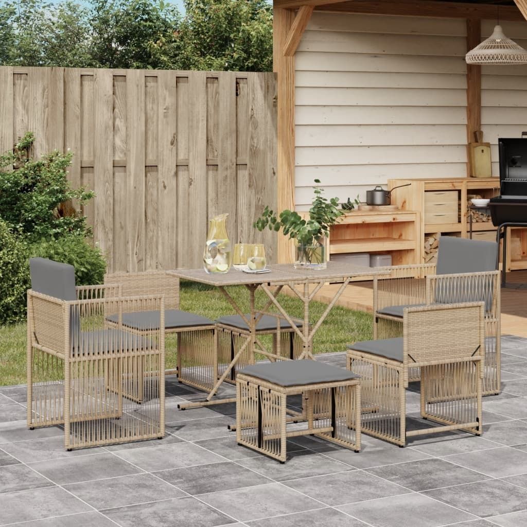 Best Möbel Gartenmöbel Set Balkonmöbel-Set 7-tlg. Garten-Essgruppe mit Kissen Beige Poly Rattan - Gartenmöbelgarnituren CL9262090 1parcel