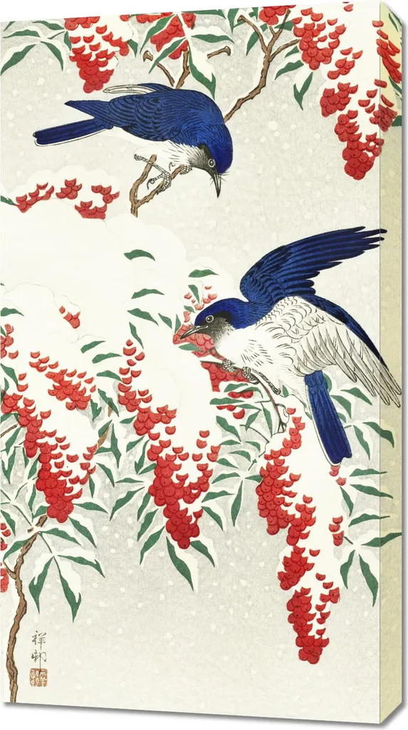 Quadro Koson Giapponese Vintage Flycatchers 50x90 - Arte Zen