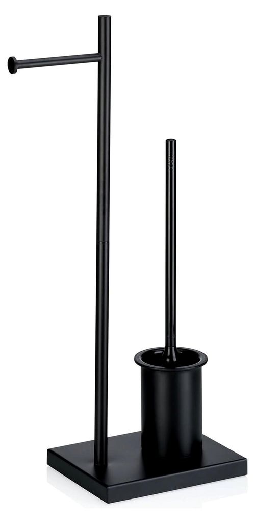 WC Garnitur mit Toilettenpapierhalter und Bürstentopf 68 cm, schwarze Toilettenbürste mit offenem Klobürstenhalter aus mattem Metall