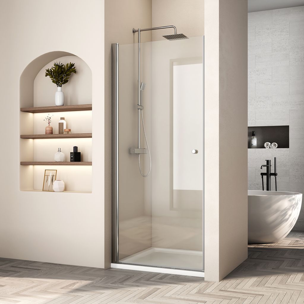 Heilmetz Nischentür Duschabtrennung 90x185cm Duschwand 6mm ESG Sicherheitsglas mit Nanobeschichtung Nischendusche