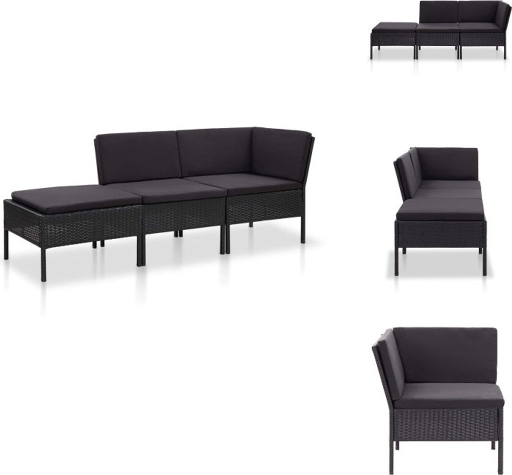 vidaXL 3-tlg. Garten-Lounge-Set mit Auflagen Poly Rattan Schwarz - Gartenmöbel-Sets