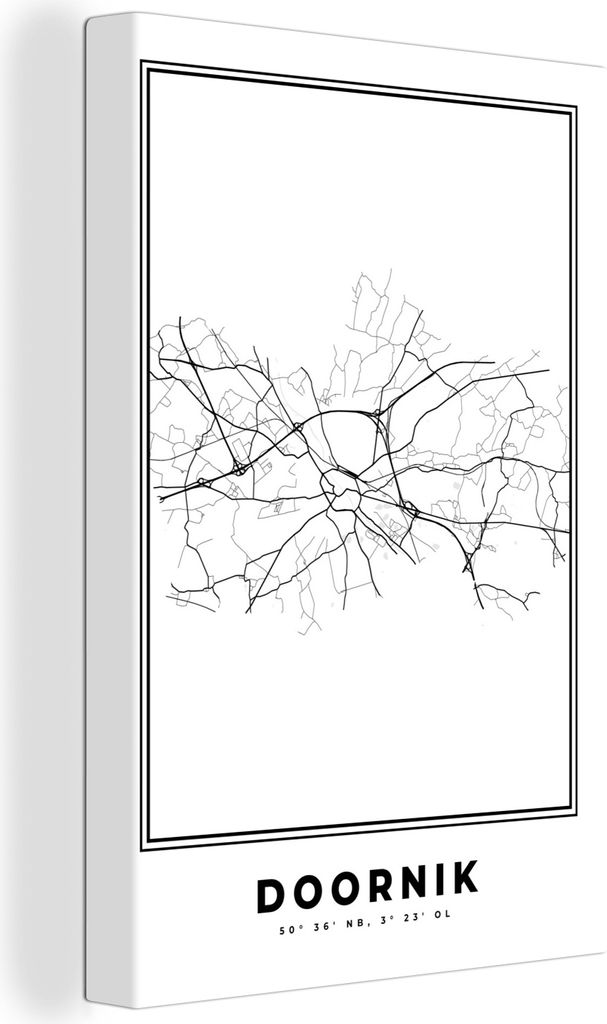 OneMillionCanvasses - Leinwandbilder - 90x140 cm, Karte - Tournai - Schwarz und weiß - Stadtplan - Belgien, Wandbilder Kunstdruck Wanddekoration...