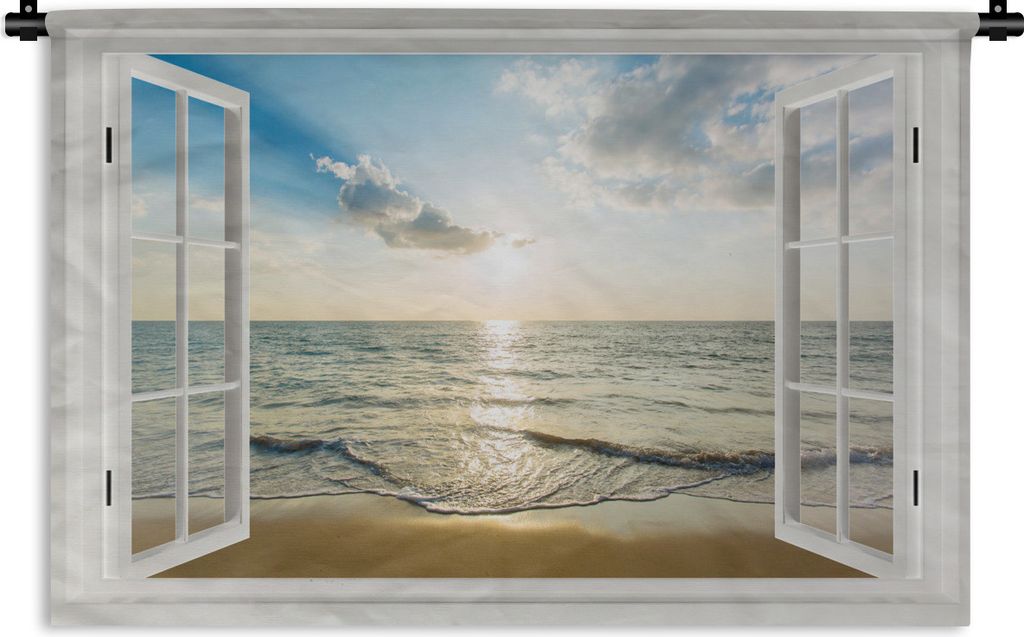 MuchoWow Wandteppich Wandbehang Aussicht - Sonne - Meer 90x60 cm Tapisserie Dekoration Wandtuch - Wandskulpturen - Bildteppich