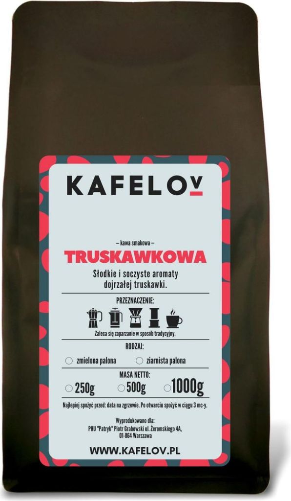 KAFELOV | Kaffeebohnen Erdbeere - 1000g - Süßer Erdbeer-Aroma - Hochwertige 100% Arabica