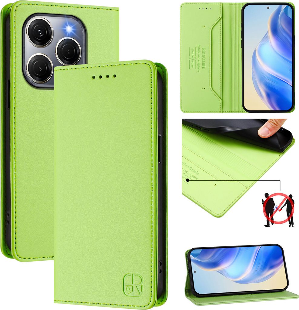 Lederhülle für Tecno Spark 20 Pro 5G Hülle Flip Brieftasche Kartenfächern Ständer Schutzhülle Grün