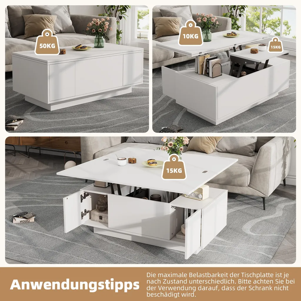 Table Basse avec Plateau de Levage Double et Compartiments de Stockage - 10