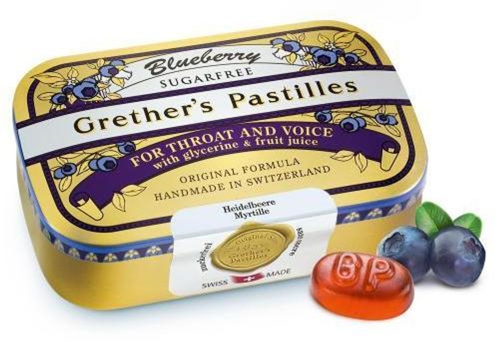 Grethers Pastiglie al mirtillo senza zucchero 110 g Immagine del prodotto 