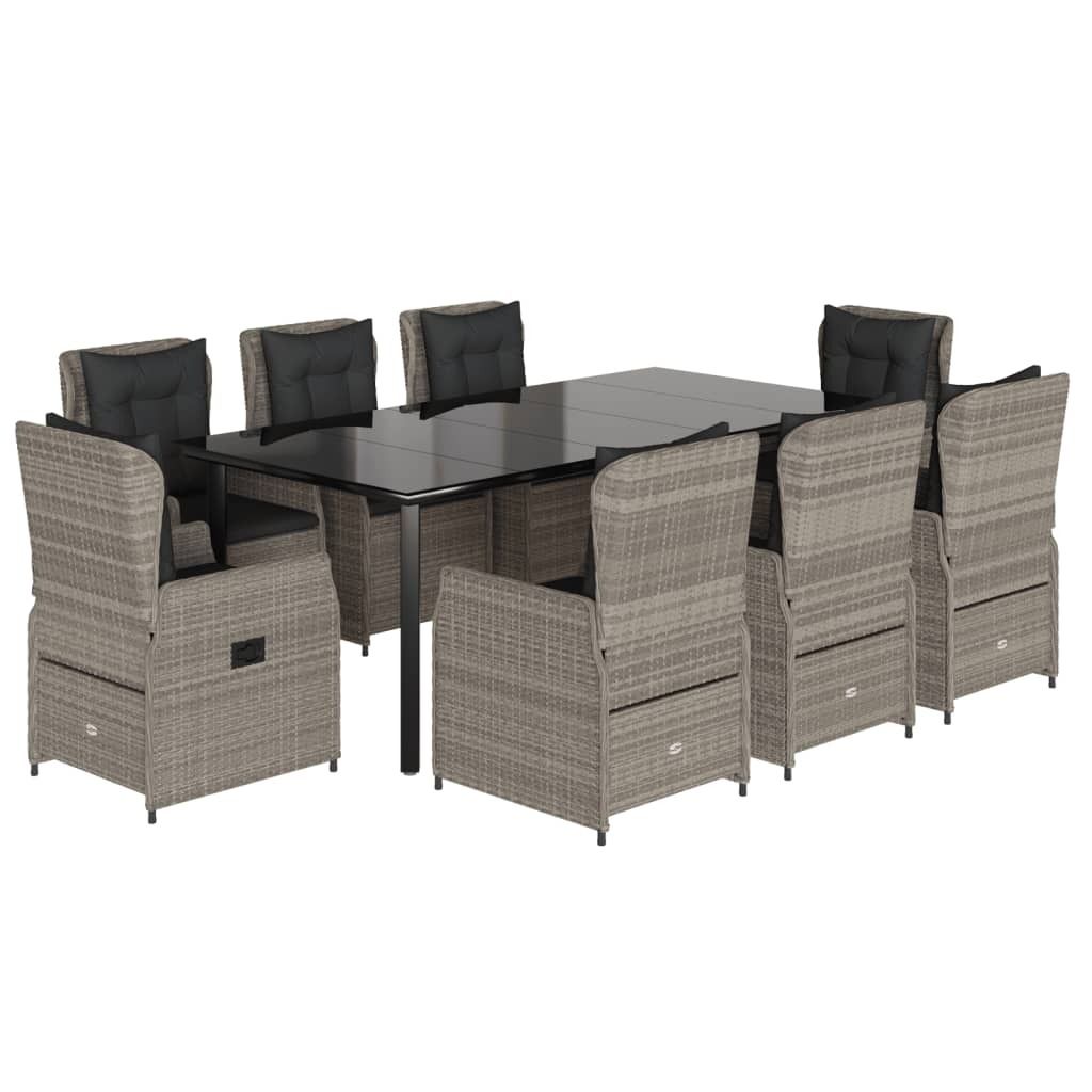 "WINTER SALE" 9-tlg. Garten-Essgruppe - elegantes Design - Sitzgruppe/Gartenmöbel-Set - mit Kissen Hellgrau Poly Rattan - Terassenmöbel NeuMöbel...