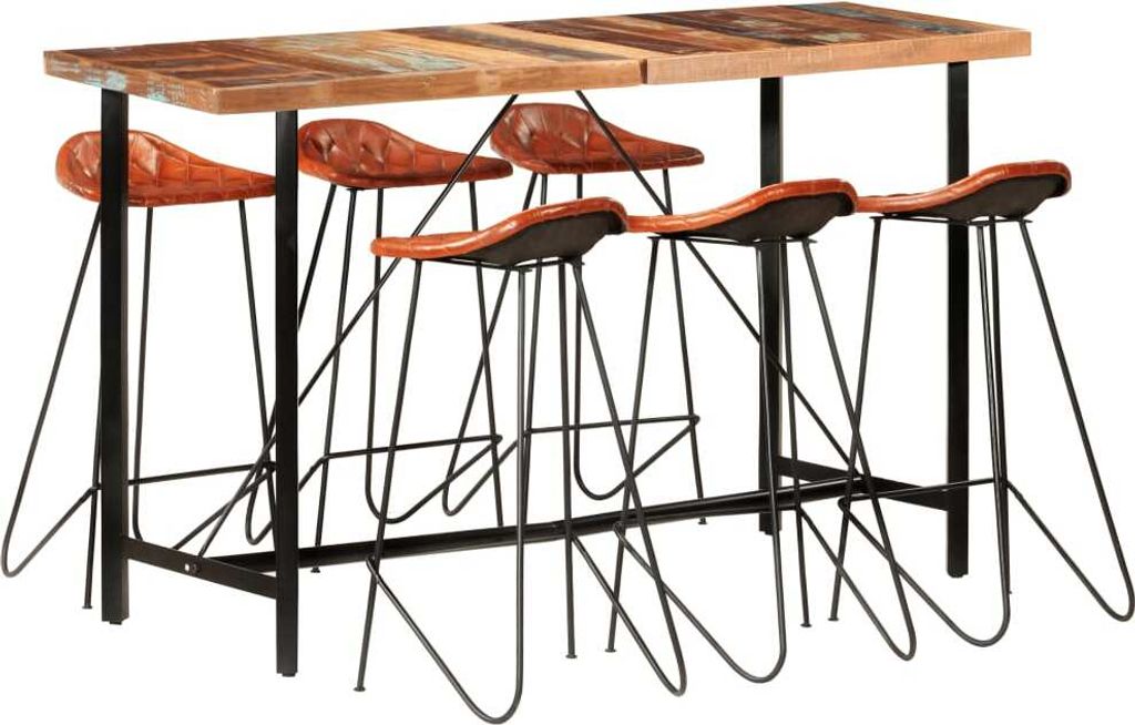 7-tlg. Bar-Set Altholz Massiv und Echtleder