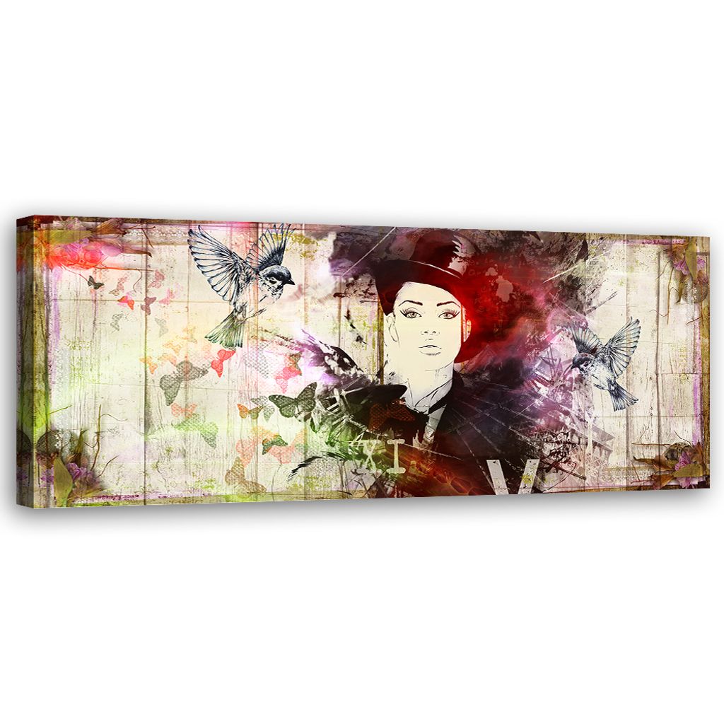 Leinwandbild Abstraktes Frauengesicht 120x40 Feeby Bunt bild für die wand bereit zum aufhängen