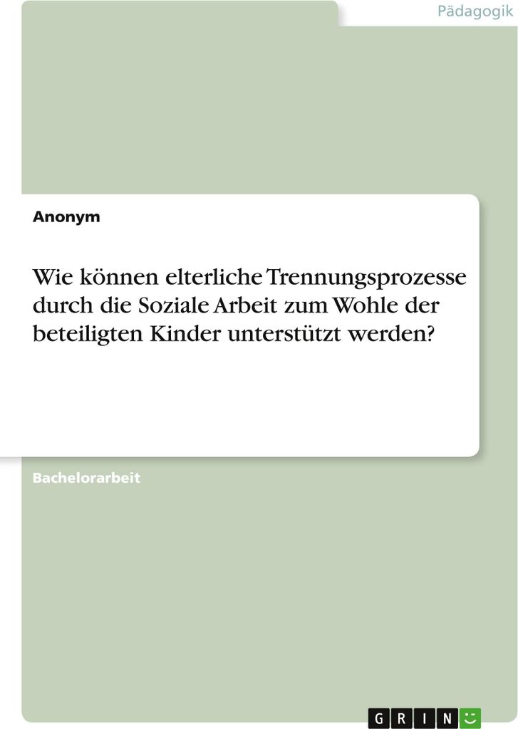 Wie können elterliche Trennungsprozesse durch die Soziale Arbeit zum Wohle der beteiligten Kinder unterstützt werden?