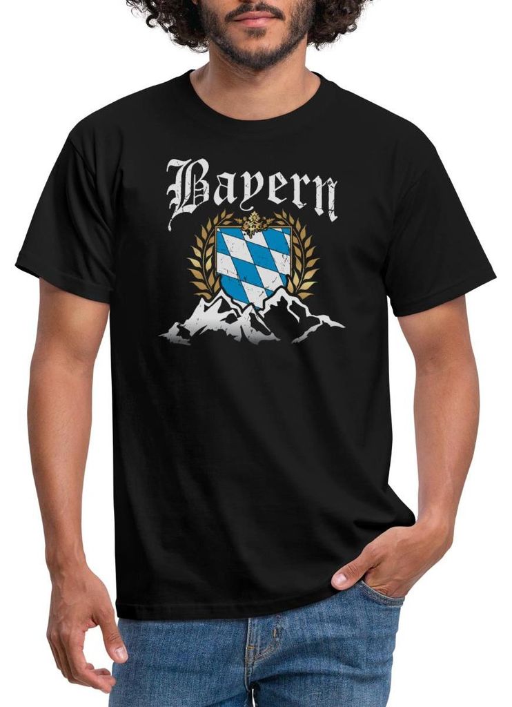 Spreadshirt Bayern Wappen Vintage Look Männer T-Shirt, 4XL, Schwarz