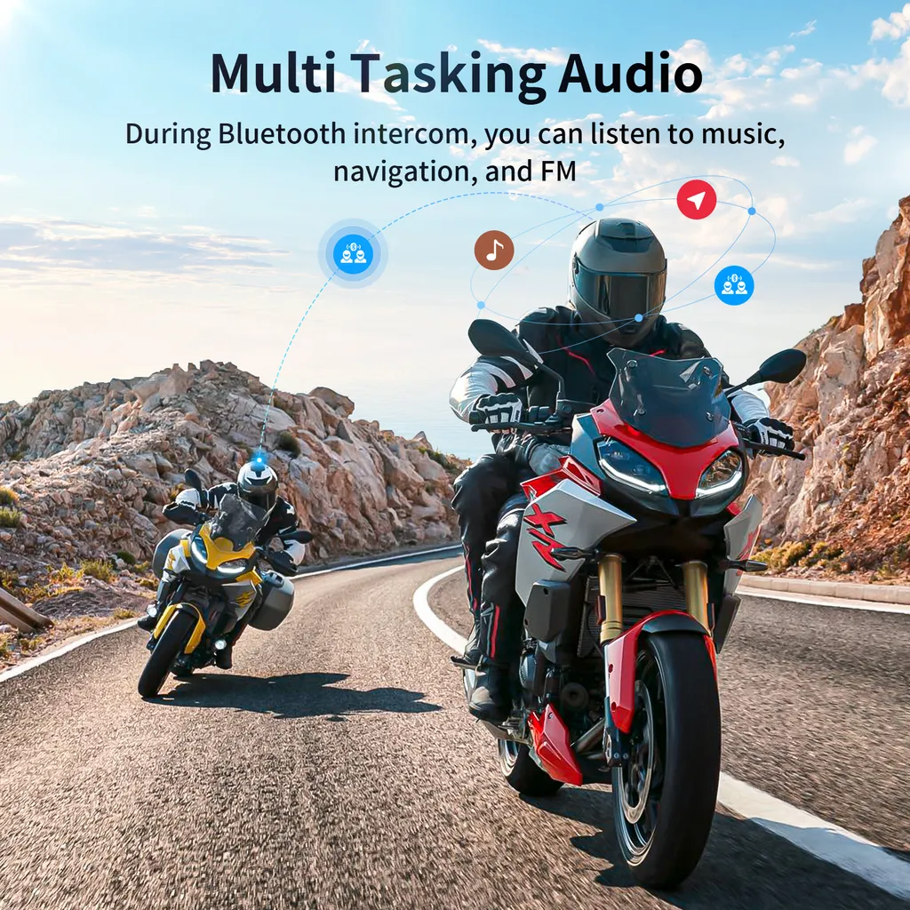 Kit Oreillette Moto Intercom 2000m - Double Bluetooth 5.4, 40mm, IP67