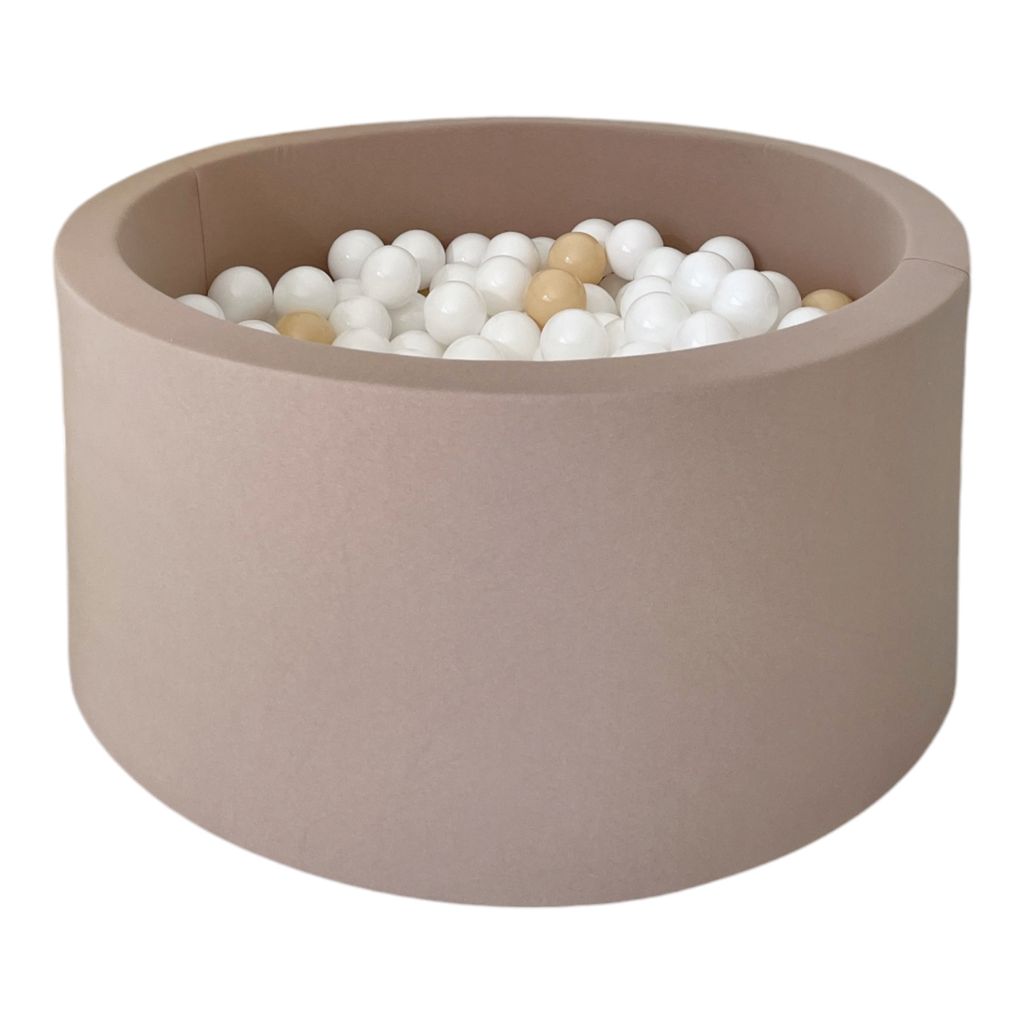 Monio for Kids - Beige Runder Trockener Ballpool mit 200 Bällen 90x40 cm Baby Bällebad Spielpool weiche Ränder abnehmbarer Bezug waschbar sicherer