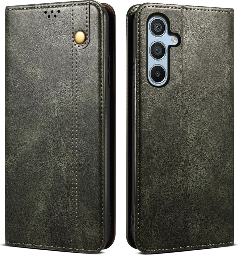 Custodia per Samsung Galaxy A15 in pelle flip case portafoglio con funzione stand verde