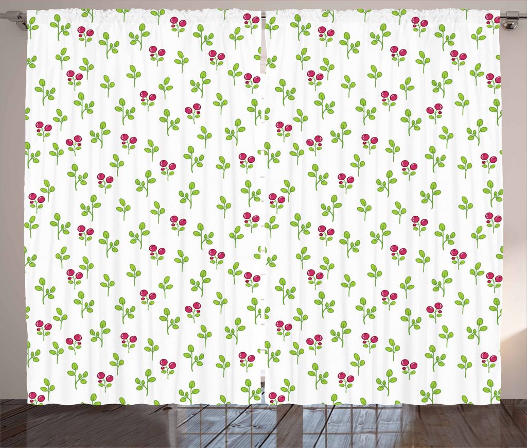 ABAKUHAUS Kranichbeere Rustikaler Gardine, Früchte Laub Natur, Schlafzimmer Kräuselband Vorhang mit Schlaufen und Haken, 280 x 225 cm, Dunkel Mag...