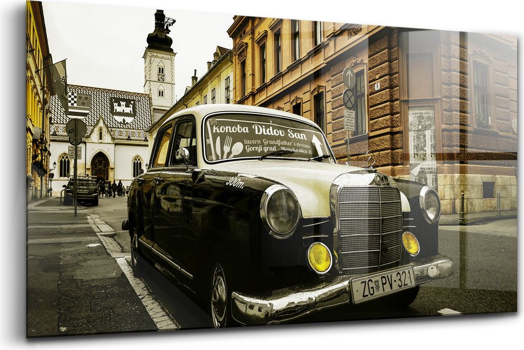 120x60 - Glasbilder - Bilder auf Wandbild - Foto auf Glas - Alter Mercedes in Zagreb