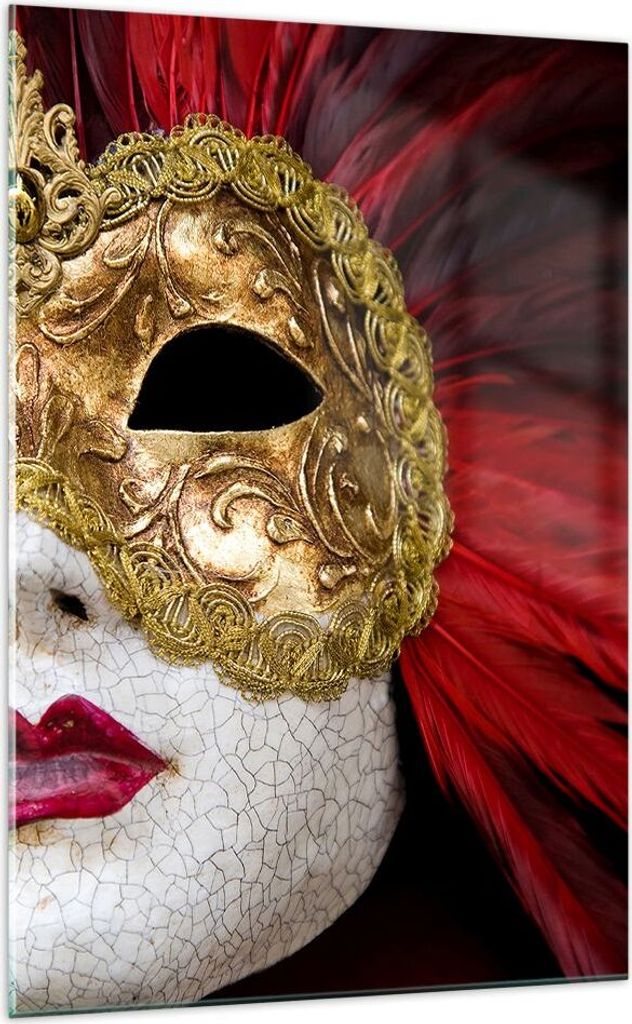 Bilder auf glas - Einteilig - Venezianische Maske Kostüm Spaß Feder - 70x100cm - Glasbilder - Wandbilder - Bilder - Wanddekoration aus Glas - Gla...