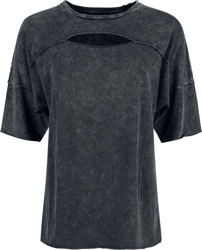 Black Premium by EMP Damen schwarzes T-Shirt mit Cut-Out Dekolleté und außenliegenden Nähten M