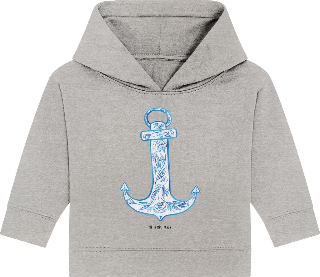 Mr. & Mrs. Panda Organic Baby Hoodie Anker Blau 12. - 18. Monat - Heather Grey - Geschenk, Lustige Sprüche, Kapuzensweatshirt, Kapuzenshirt