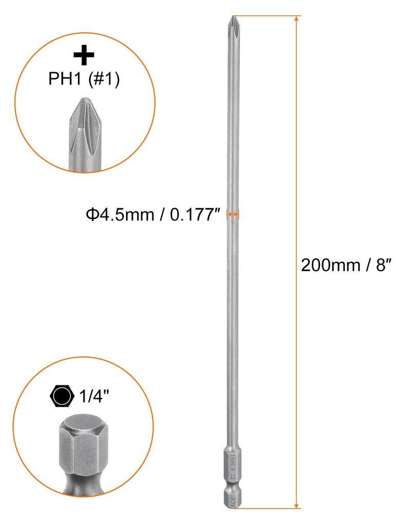 2 Stš¹ck PH1 Phillips Schraubendreher Bit Set mit 1/4" Sechskantschaft, 4.5mm Stab 200mm Lang Magnetische Kreuzkopf Bitsatz S2 Stahl Bohrer Elekt...