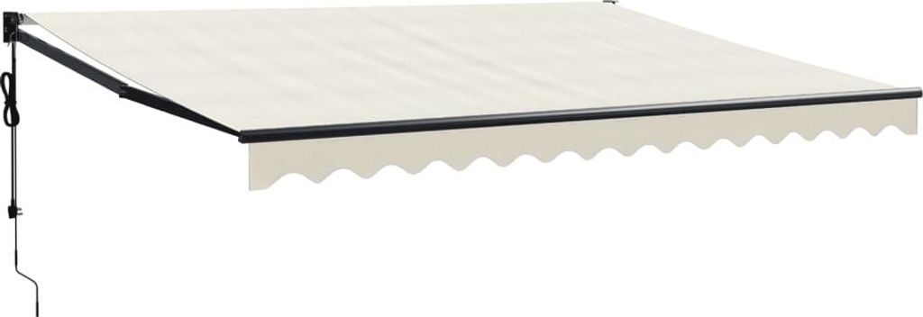 A cream-colored retractable awning is shown against a white background.