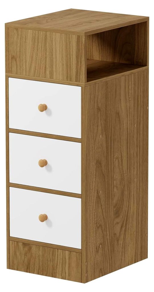 Schmaler Nachttisch mit Schubladen und offenem Regal, Beistelltisch für Wohnzimmer und Schlafzimmer, Aufbewahrungseinheit (3 Schubladen, Ahorn, L3...