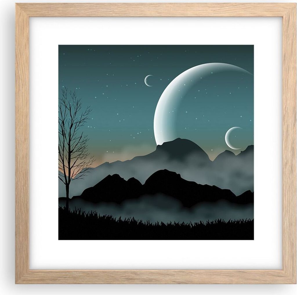 Gerahmtes Poster - Rahmen in heller Eiche - Himmel Nacht Produktbild 