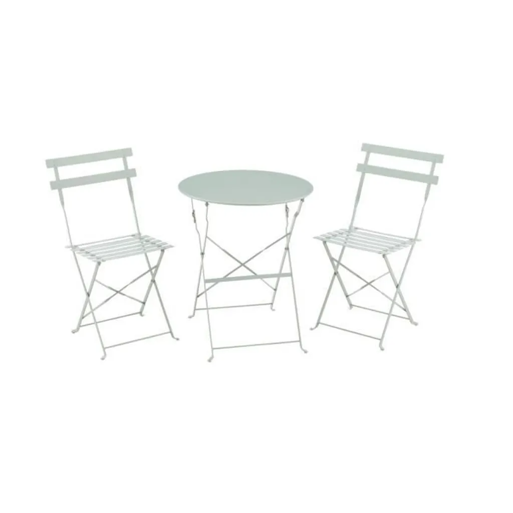 Ensemble Bistro 2 Personnes Table Ronde 60cm et 2 Chaises Vert Céladon
