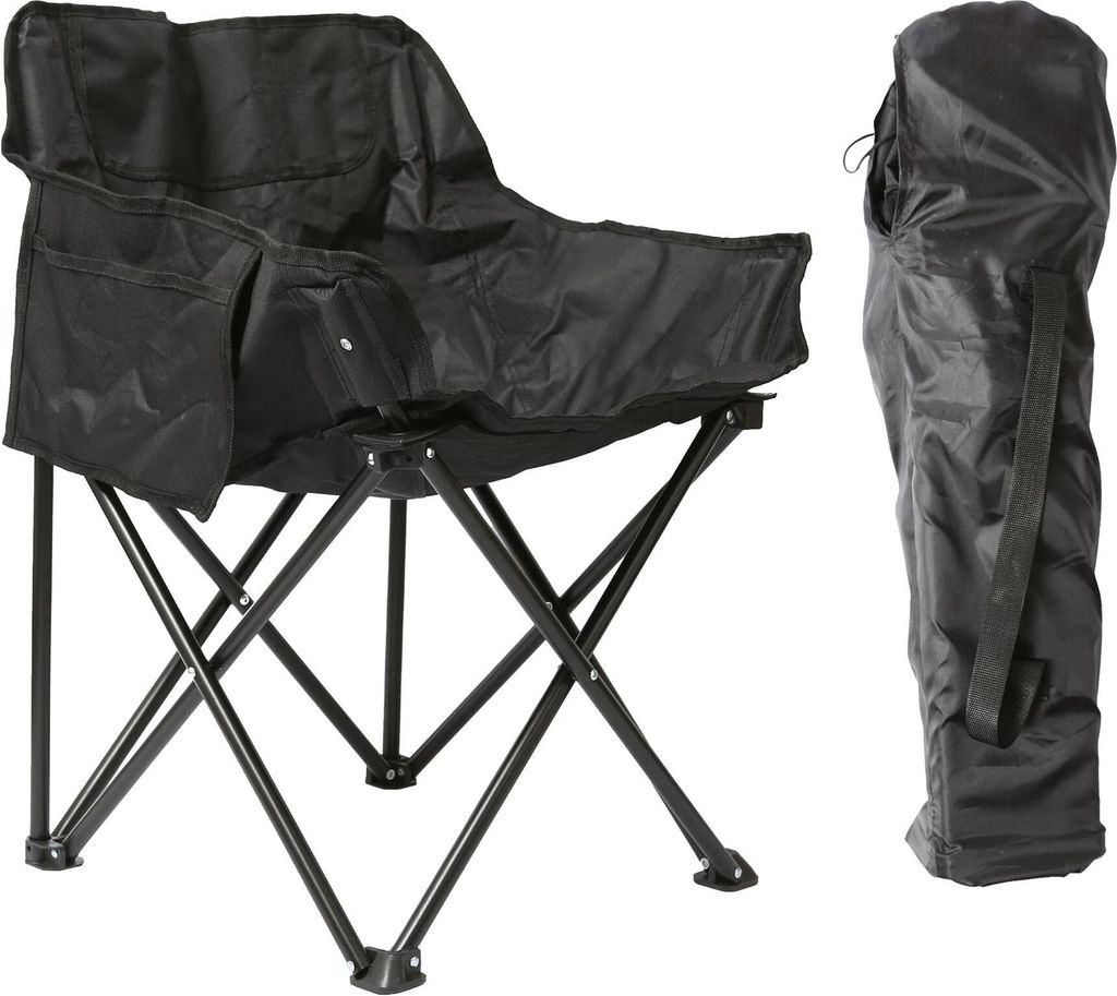 Hochwertiger klappbarer Campingstuhl mit Taschen und Tragetasche – Schwarz – von Harbor Housewares