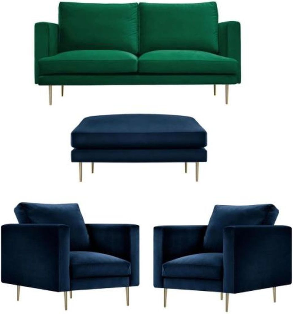Sofagarnitur Grün Hocker Sessel Wohnzimmer Gruppe Möbel Textil Stoff Sofas Neu