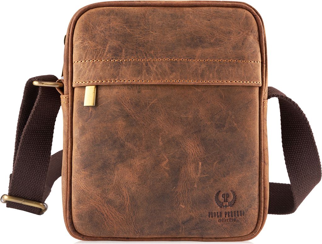 Paolo Peruzzi Herrentasche Umhängetasche Arbeit Tache aus Echtes Leder Vintage-Stil Neu Mittel Braun