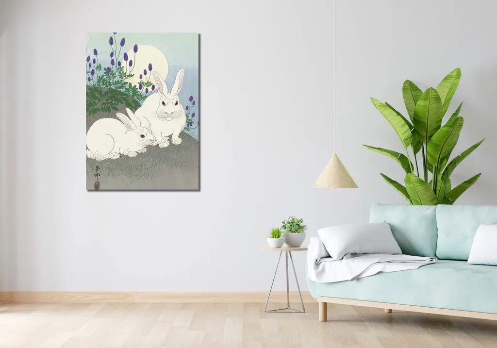 Déco Murale Zen Japonaise Rabbits at Full Moon 70x100 cm pour Chambre - 2
