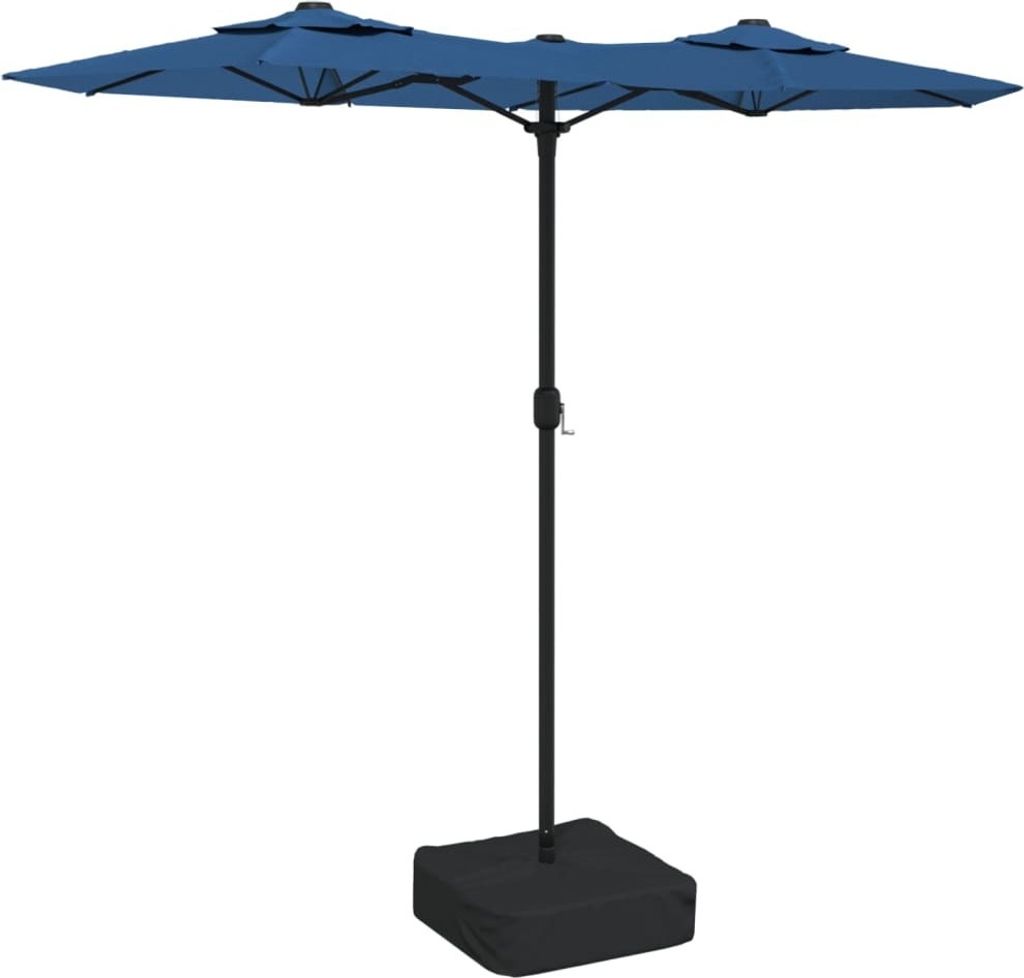 Doppel-Sonnenschirm mit LED-Leuchten Azurblau 316x145 cm