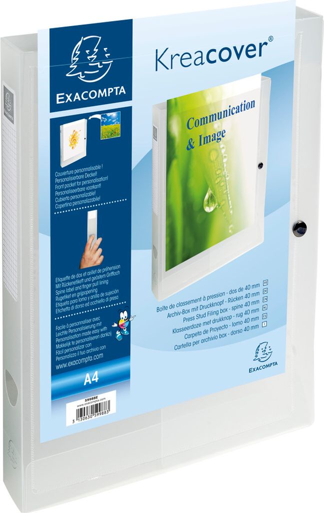 Exacompta 5x Archivbox + Knopf PP 700μ, Rücken 40mm, A4, Transparent, 59988E