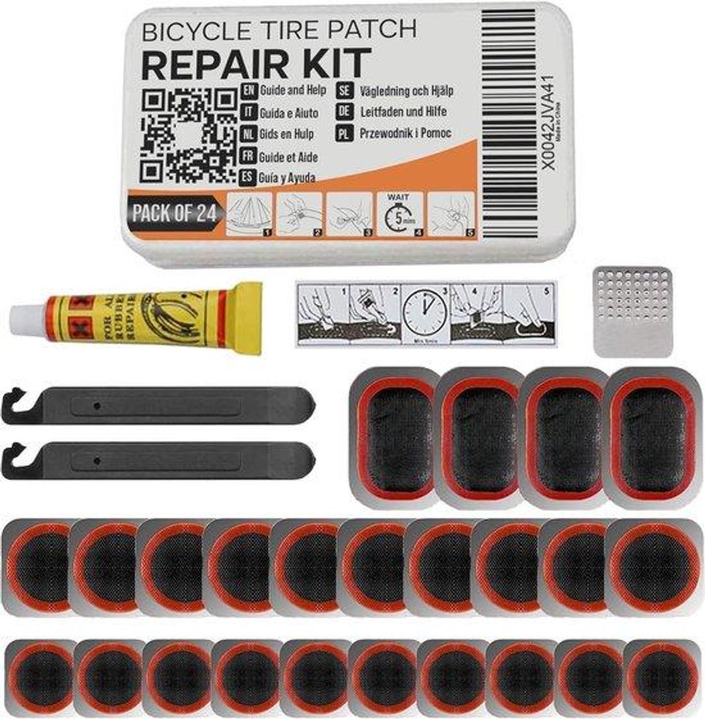 Famanu Reparaturset für Fahrräder – 24-teilig mit Vulkanisierflüssigkeit und Zubehör