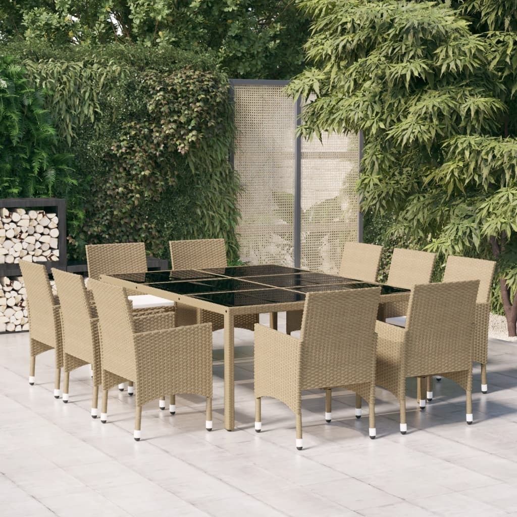Maison Exclusive - 11-tlg. Garten-Essgruppe Poly Rattan Beige