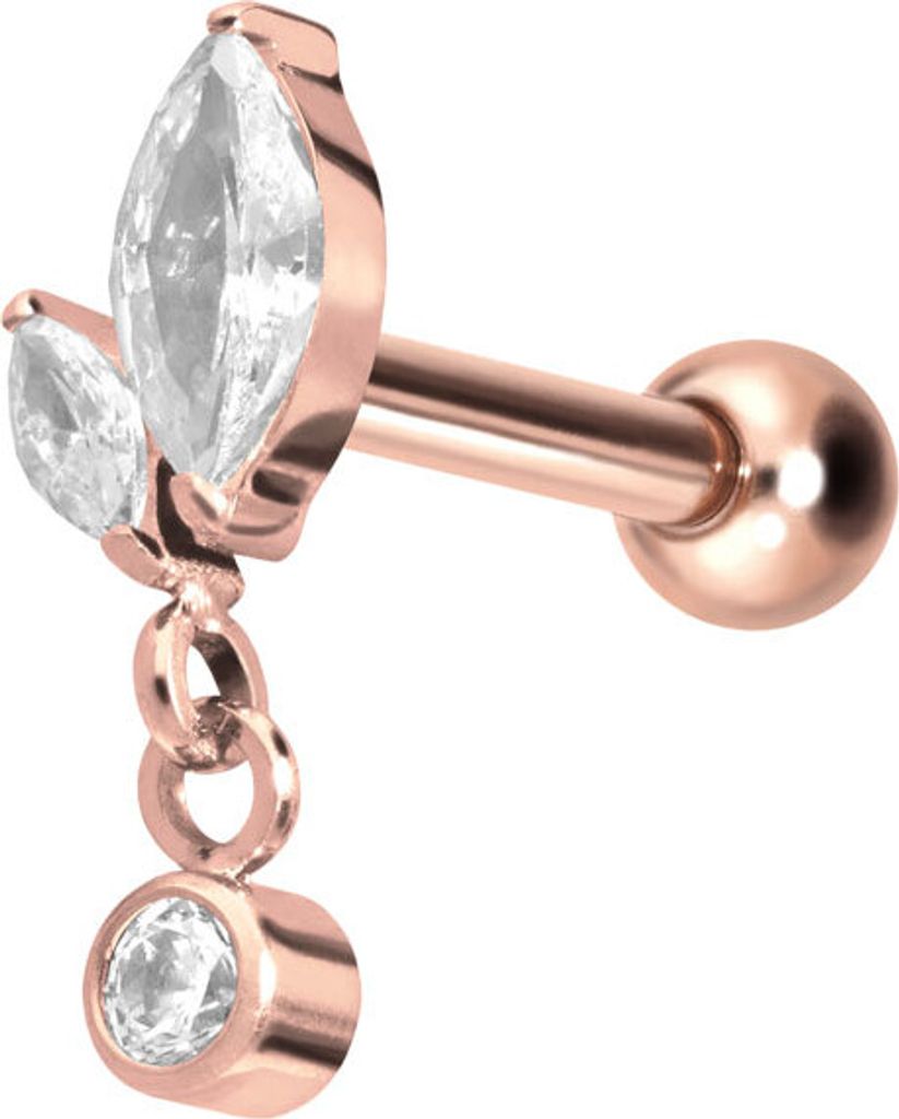 Ohrpiercing Titan Ohrpiercing mit Innengewinde KNOSPE + KRISTALL RoséGold Stablänge: 8mm