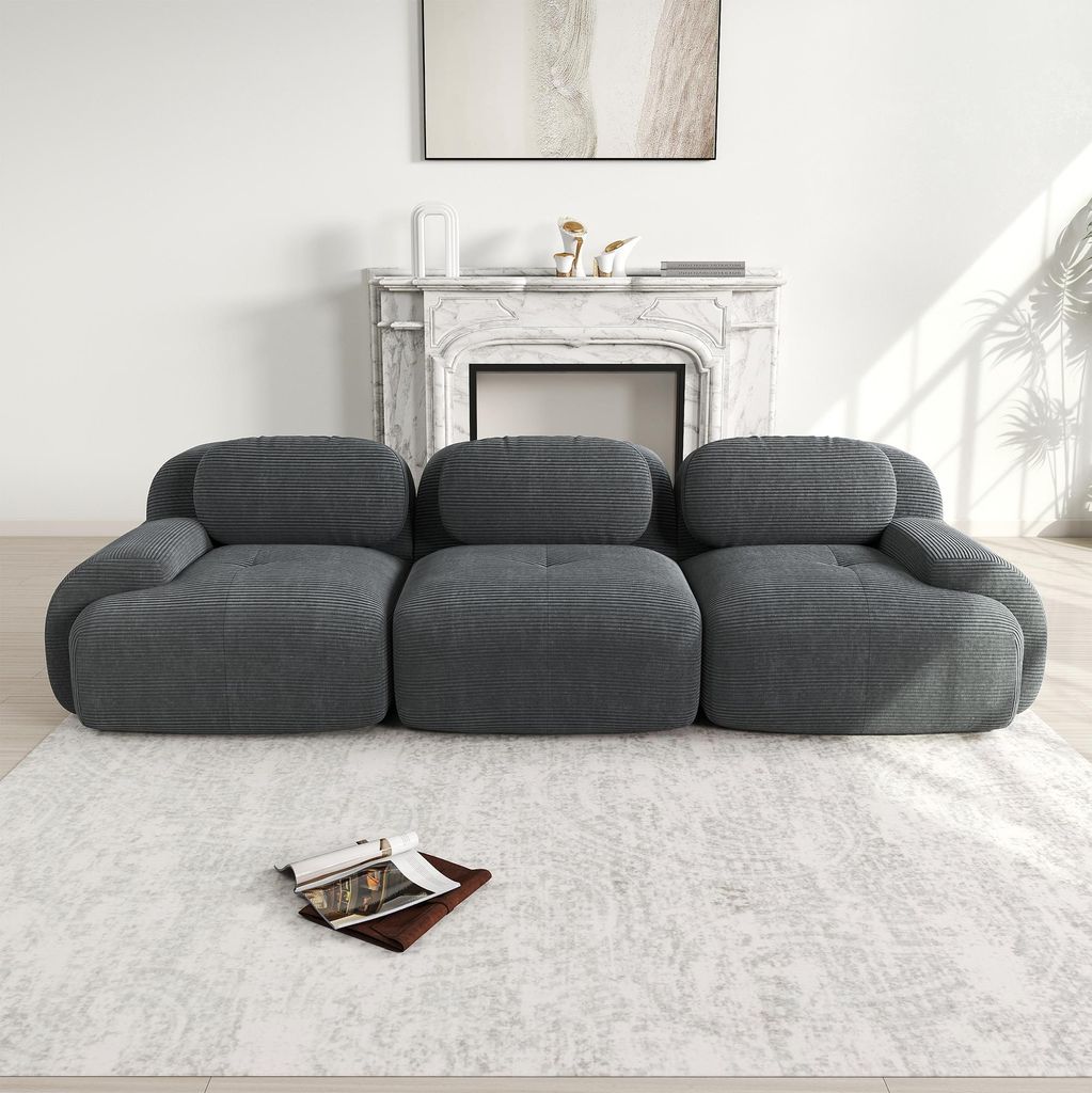 3-Sitzer-Sofa aus Premium-Cordstoff, modular kombinierbar, rutschfest, ohne Montage, ergonomische Armlehnen und hochelastische Polsterung für Wohn...
